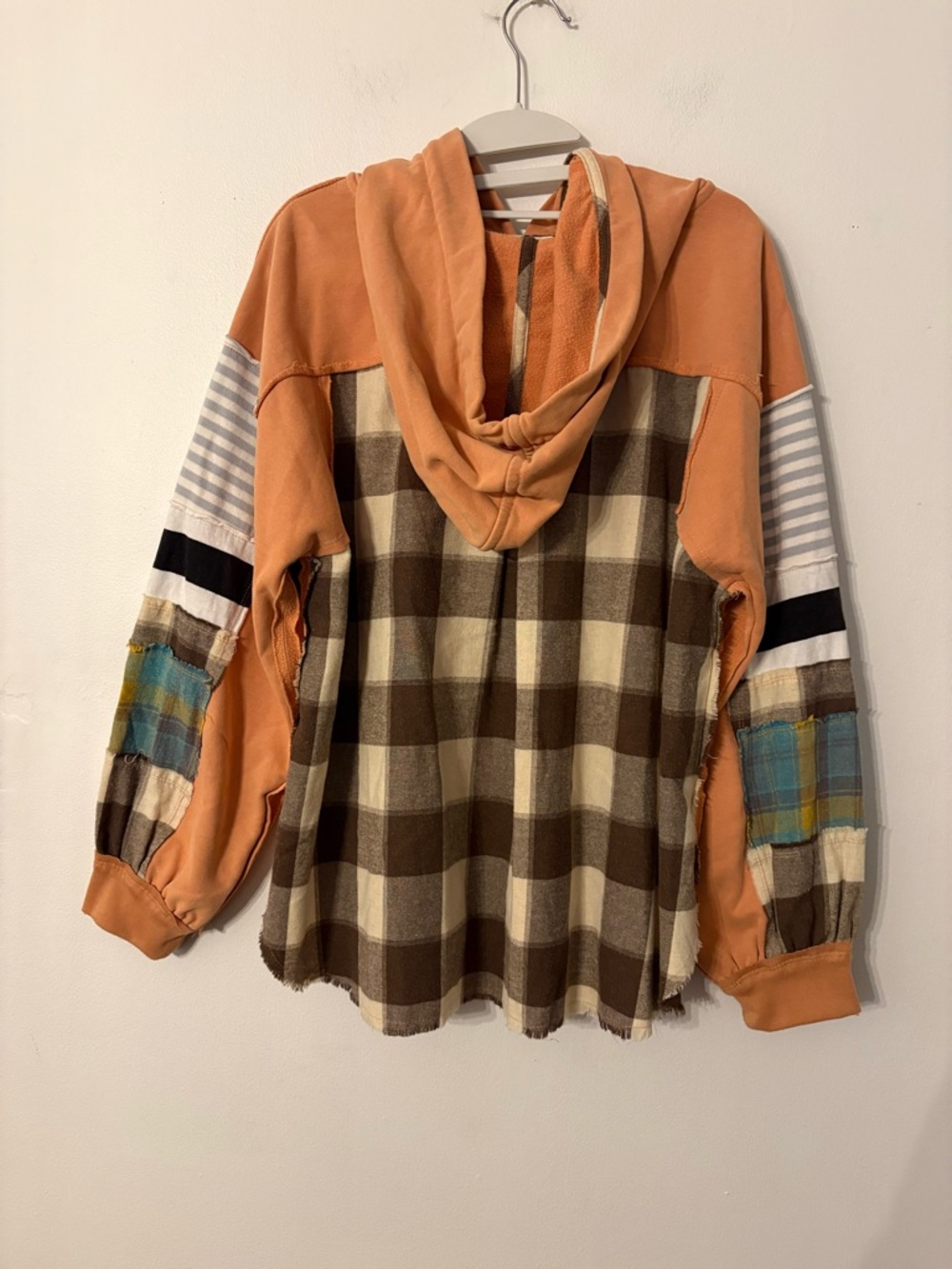 easel Orange Pullover Hoodie with Patchwork Sleeves - Picture 4 of 5